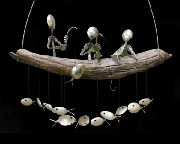 (🔥Hot Sale - 48% OFF)Fishing Man Spoon Fish Sculpture Wind Chime