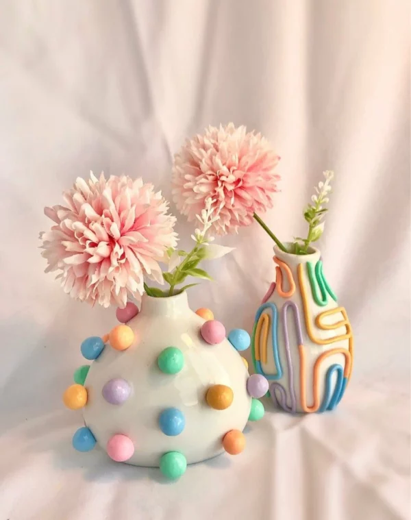 🔥Boho home decor,Retro Eclectic Colorful Bud Vase🌈Cute Ceramic Vase