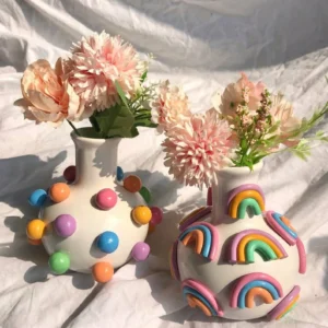 🔥Boho home decor,Retro Eclectic Colorful Bud Vase🌈Cute Ceramic Vase