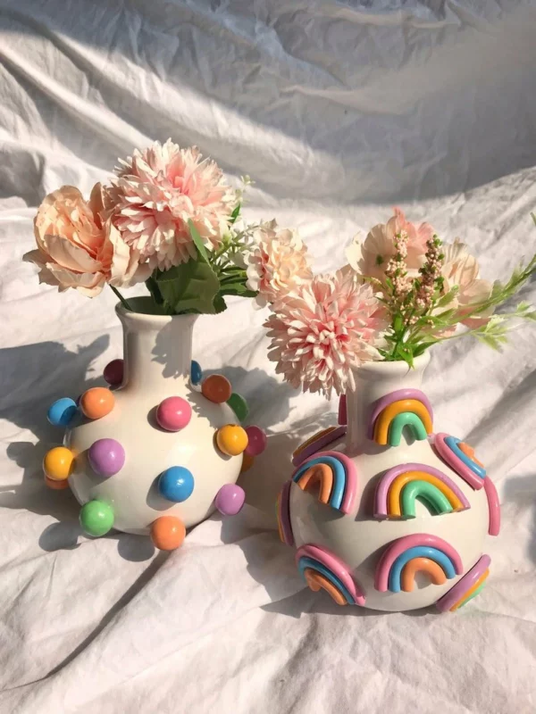 🔥Boho home decor,Retro Eclectic Colorful Bud Vase🌈Cute Ceramic Vase