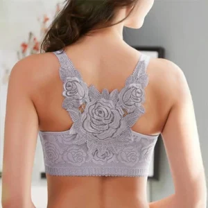 Rose Embroidery Front Closure Wirefree Bra