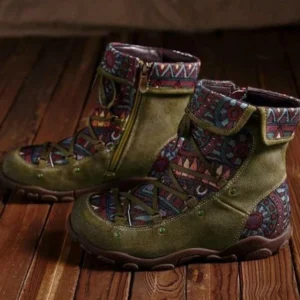 Ladies' Vintage Jacquard Stitching Short Martin Boots