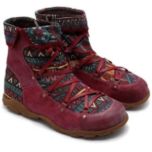 Ladies' Vintage Jacquard Stitching Short Martin Boots