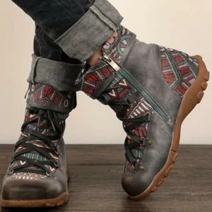 Ladies' Vintage Jacquard Stitching Short Martin Boots