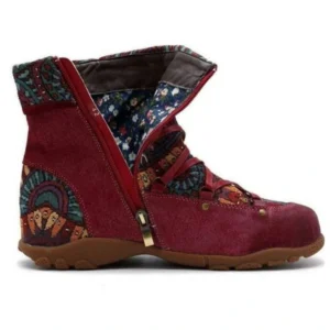 Ladies' Vintage Jacquard Stitching Short Martin Boots