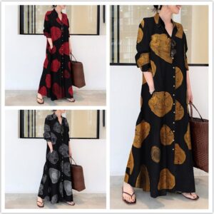 Circle Print Maxi Shirt Dress