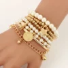 Tocona 6pcs/set Fashion Gold Color Beads Pearl Star Multilayer Beaded Bracelets Set for Women Charm Party Jewelry Gift 5483