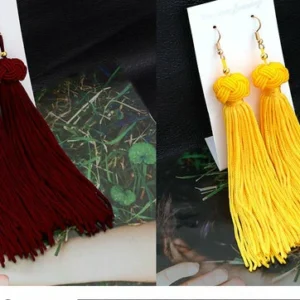 Crystal Long Drop Earrings for Women Red Cotton Silk Fabric Fringe Earrings 2021