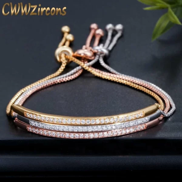 CWWZircons Adjustable Bracelet Bangle for Women Captivate Bar Slider Brilliant CZ Rose Gold Color Jewelry Pulseira Feminia CB089