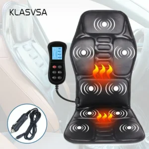 KLASVSA Electric Heating Vibrating Back Massager Chair In Car Home Office Lumbar Neck Mattress Pain Relief LED remote control