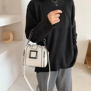 Shoulder Bag PU Leather Retro Chains Hasp Small Delicate Bucket Bags