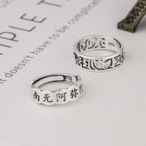 S925 Silver Six-character Mantra Nanmo Amitabha Lucky Ring