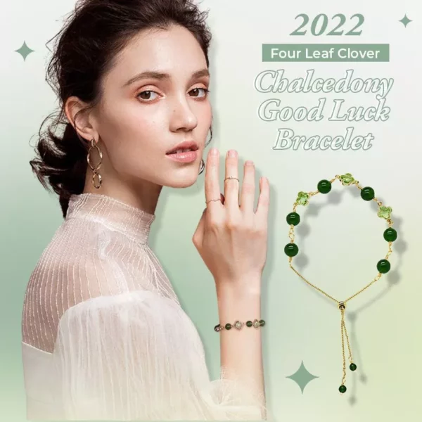 🍀2022 FOUR LEAF CLOVER CHALCEDONY GOOD LUCK BRACELET