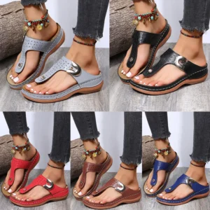 2022 Summer New Women's Metal Decor Feature Pattern Wedge Flip-Flops