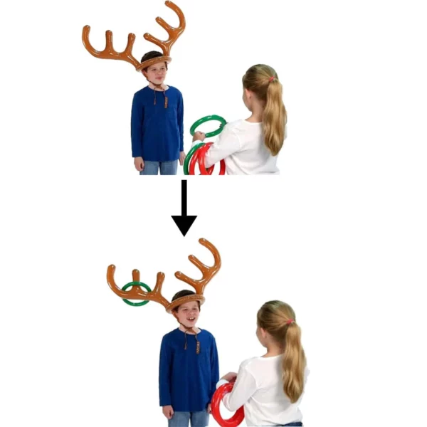 Inflatable Santa Funny Reindeer Antler Hat Ring Toss Christmas Holiday Party Game