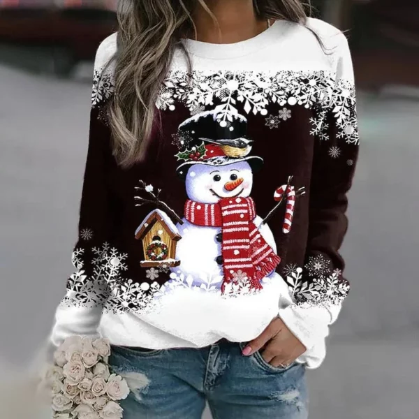 Multicolor Snowman Print Christmas Sweatshirt - Image 2