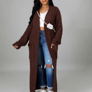 Trending Cable Knit Cardigan With Dual Pocket