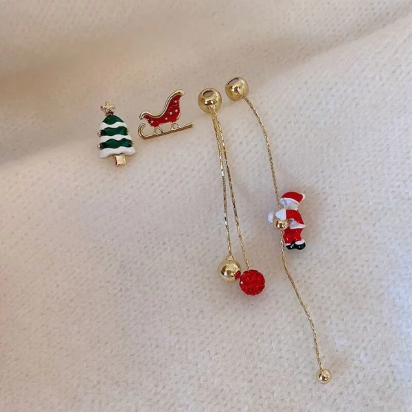 14K Gold Climbing Santa Claus Christmas Tree Earrings