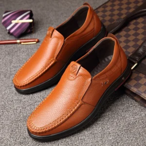 DRESSYE Mens Genuine Leather Soft Insole Casual Business Slip On Loafers