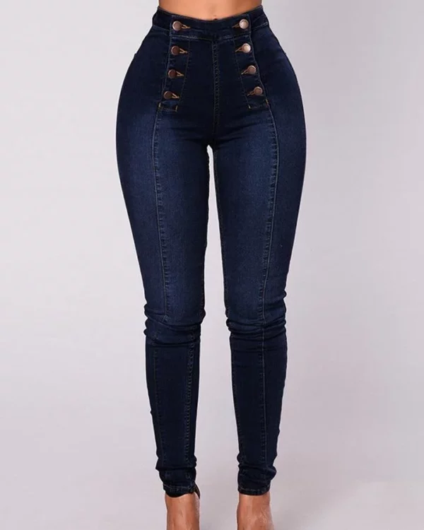 Double Breasted High Waist Skinny Jeans