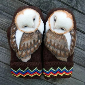 Hand Knitted Nordic Mittens with Owls