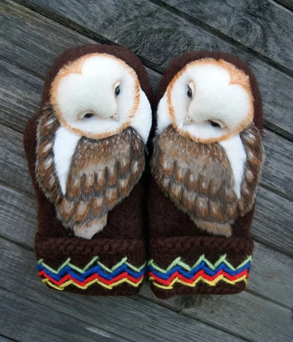 Hand Knitted Nordic Mittens with Owls