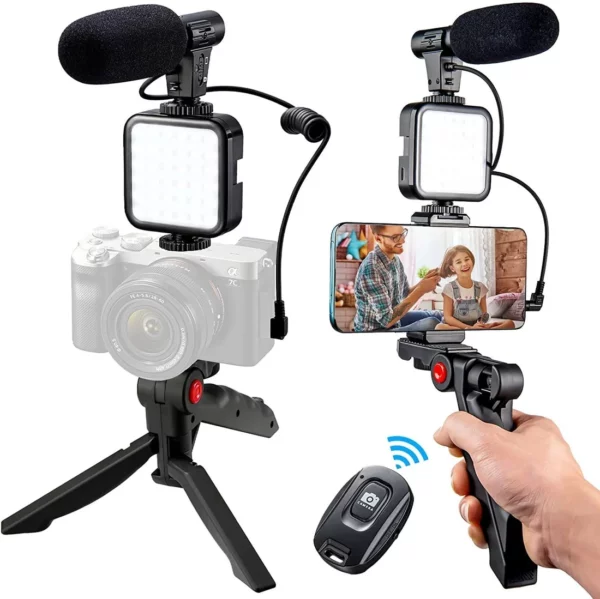 Professional video Microphone kit with Tripod Stand and LED Light