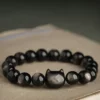 Absorbing Negative Energy Gold Silver Sheen Obsidian Cute Cat Protection Bracelet