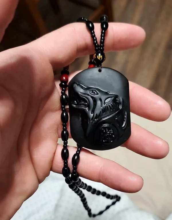 Save a wolf Obsidian Necklace