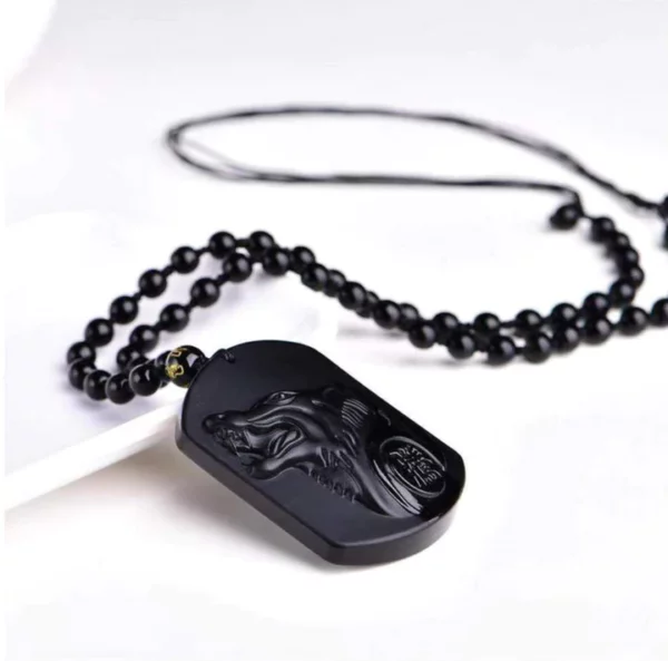 Save a wolf Obsidian Necklace