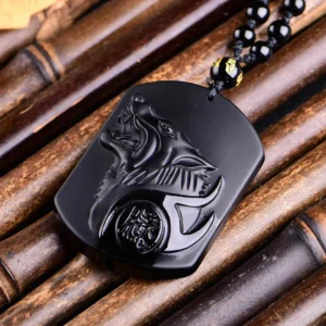 Save a wolf Obsidian Necklace