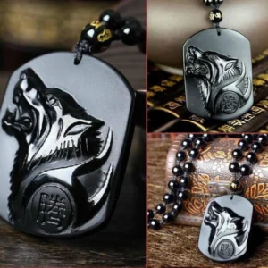 Save a wolf Obsidian Necklace