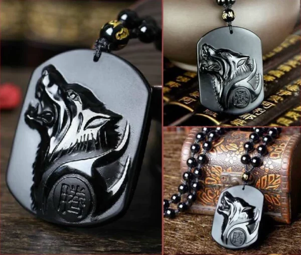 Save a wolf Obsidian Necklace