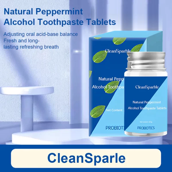 CleanSparkle™ Natural Peppermint Alcohol Toothpaste Tablets