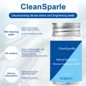 CleanSparkle™ Natural Peppermint Alcohol Toothpaste Tablets