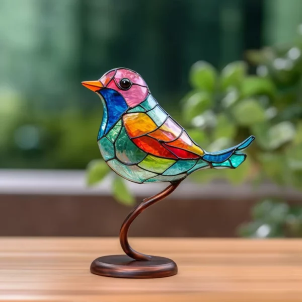 Stained Glass Birds on Branch Desktop Ornaments