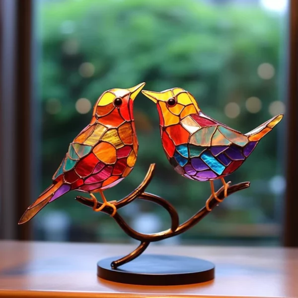 Stained Glass Birds on Branch Desktop Ornaments - Image 2