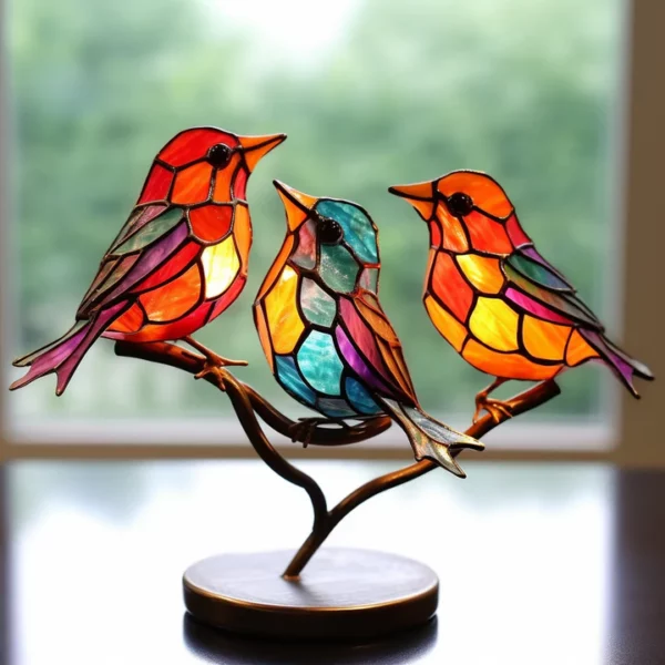 Stained Glass Birds on Branch Desktop Ornaments - Image 3