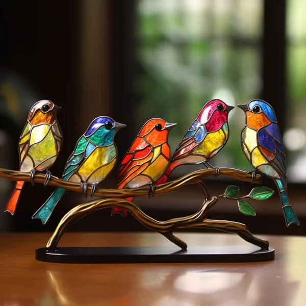 Stained Glass Birds on Branch Desktop Ornaments - Image 4