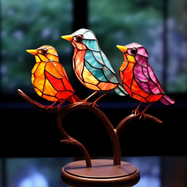 Stained Glass Birds on Branch Desktop Ornaments - Image 5