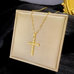 14K South African Sand Gold Blessing Cross Necklace