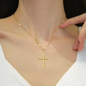 14K South African Sand Gold Blessing Cross Necklace