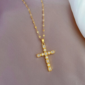 14K South African Sand Gold Blessing Cross Necklace