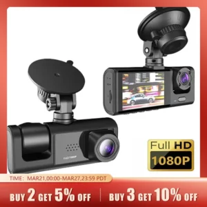 Dash Cam W/ IR Night Vision Loop Recording & 2" IPS Screen 1080P 3 Camera