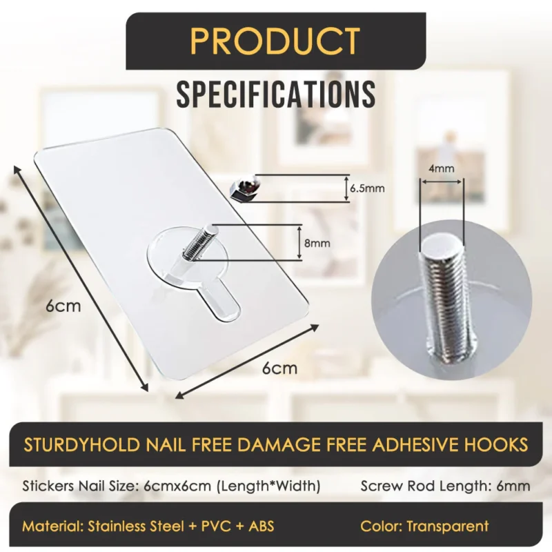 SturdyHold Nail Free Damage Free Adhesive Hooks