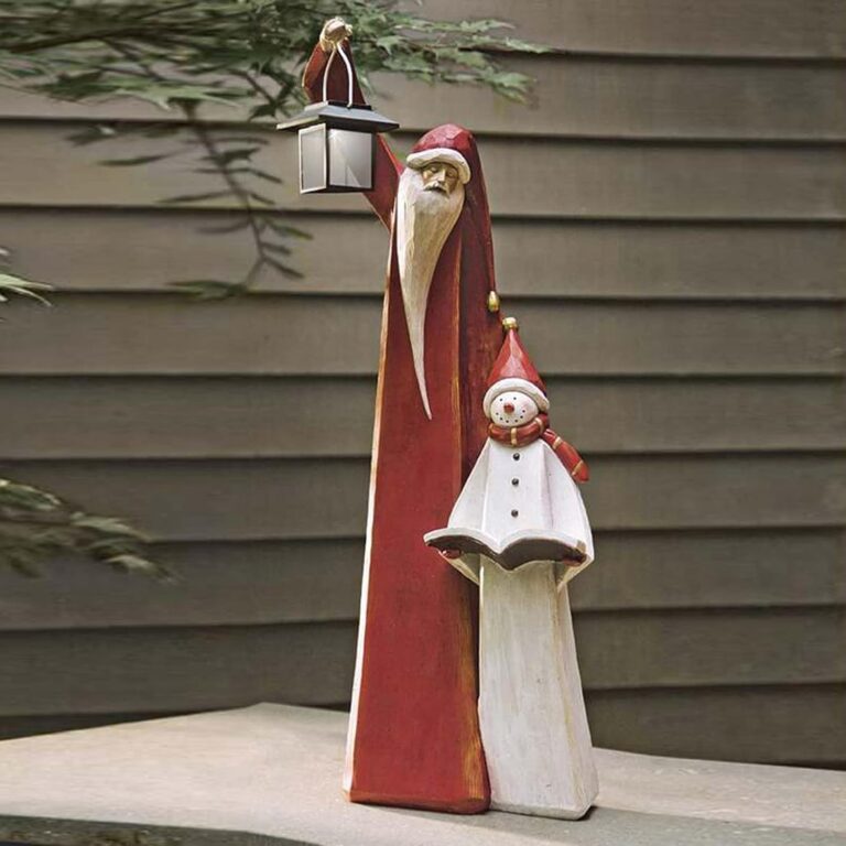 Santa and Snowman Sculpture with Solar Lantern