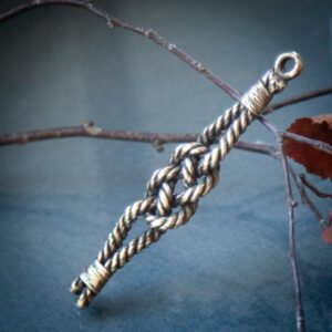 Sea knot pendant on leather cord. Sea node necklace. Metal rope jewelry. Handcrafted unique man accessory.